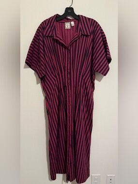 Lea magenta and navy blue striped 100% cotton midi dress